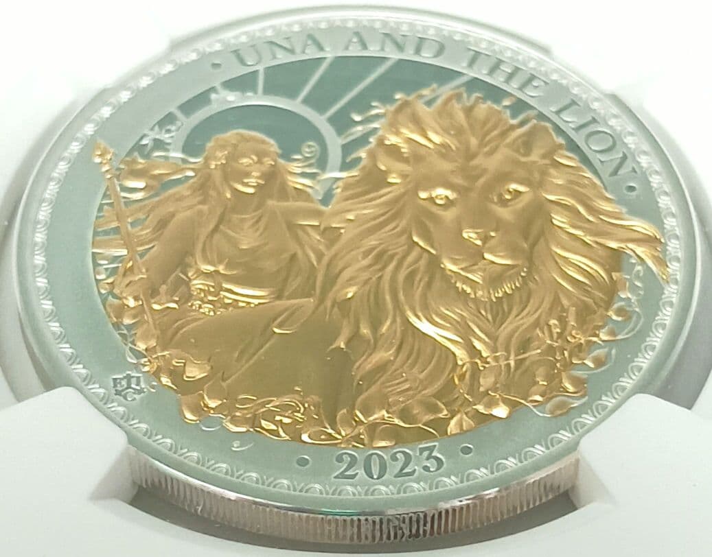 2023 ウナとライオン 1oz £1ゴールドプレート銀貨 NGCPF70UC②