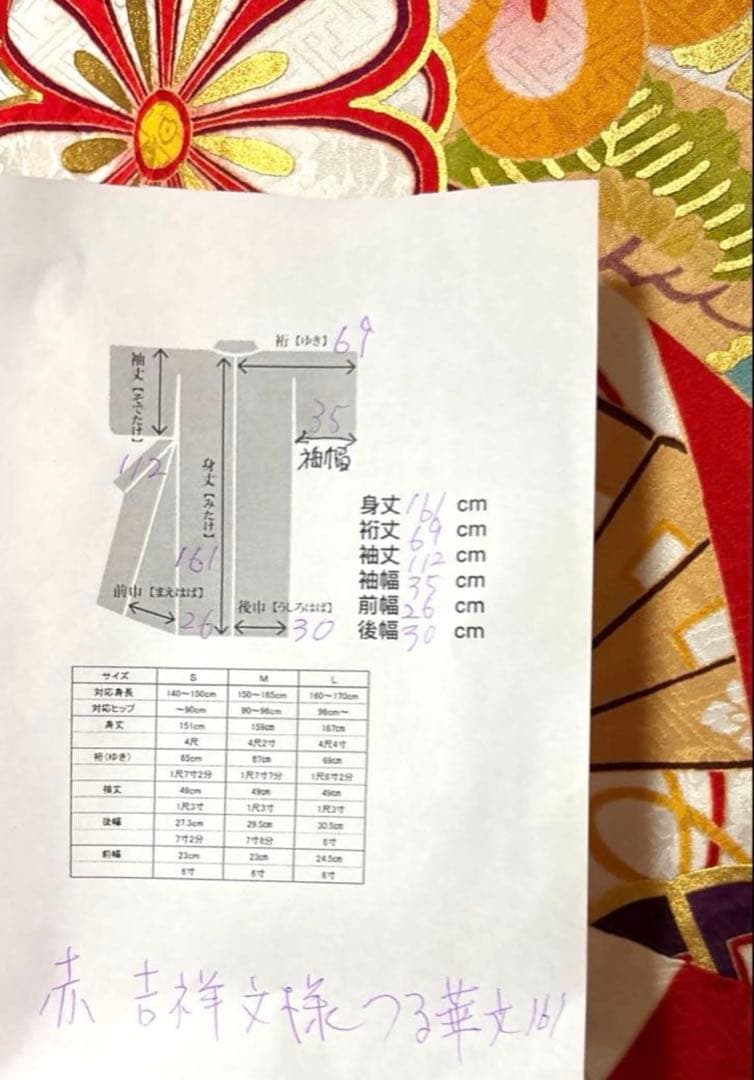 赤 吉祥文様 熨斗 鶴 華 振袖 身丈161