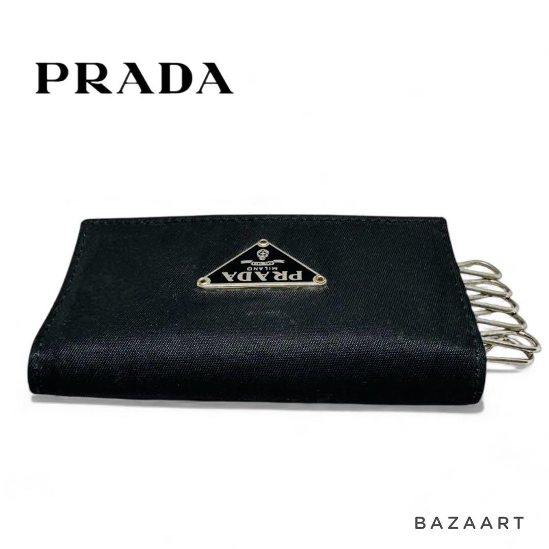 PRADA プラダ ナイロン レザー 6連キーケース 三角メタルロゴ 黒ブラック