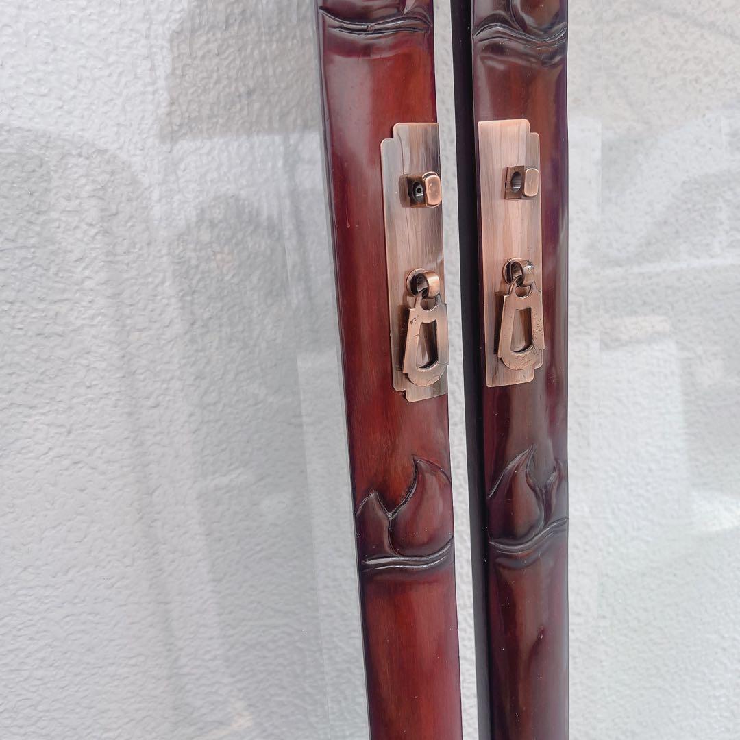 美品　中国の古い装飾扉　ドア　竹模様　木製　観音扉　両面ガラス　建具
