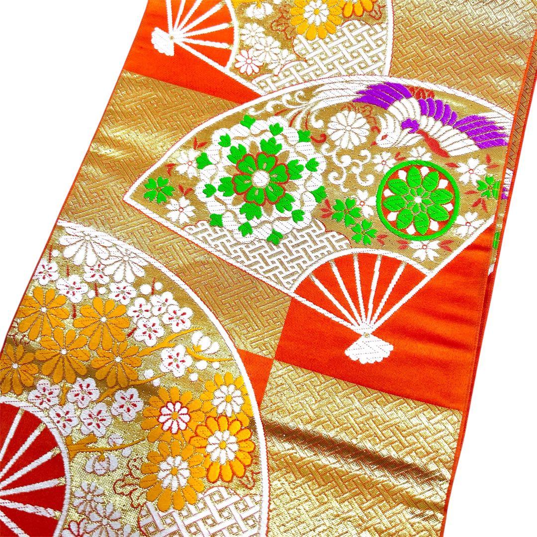 着物　七五三　7歳　女の子　13点　フルセット　オレンジ　御所車　花文　吉祥文様