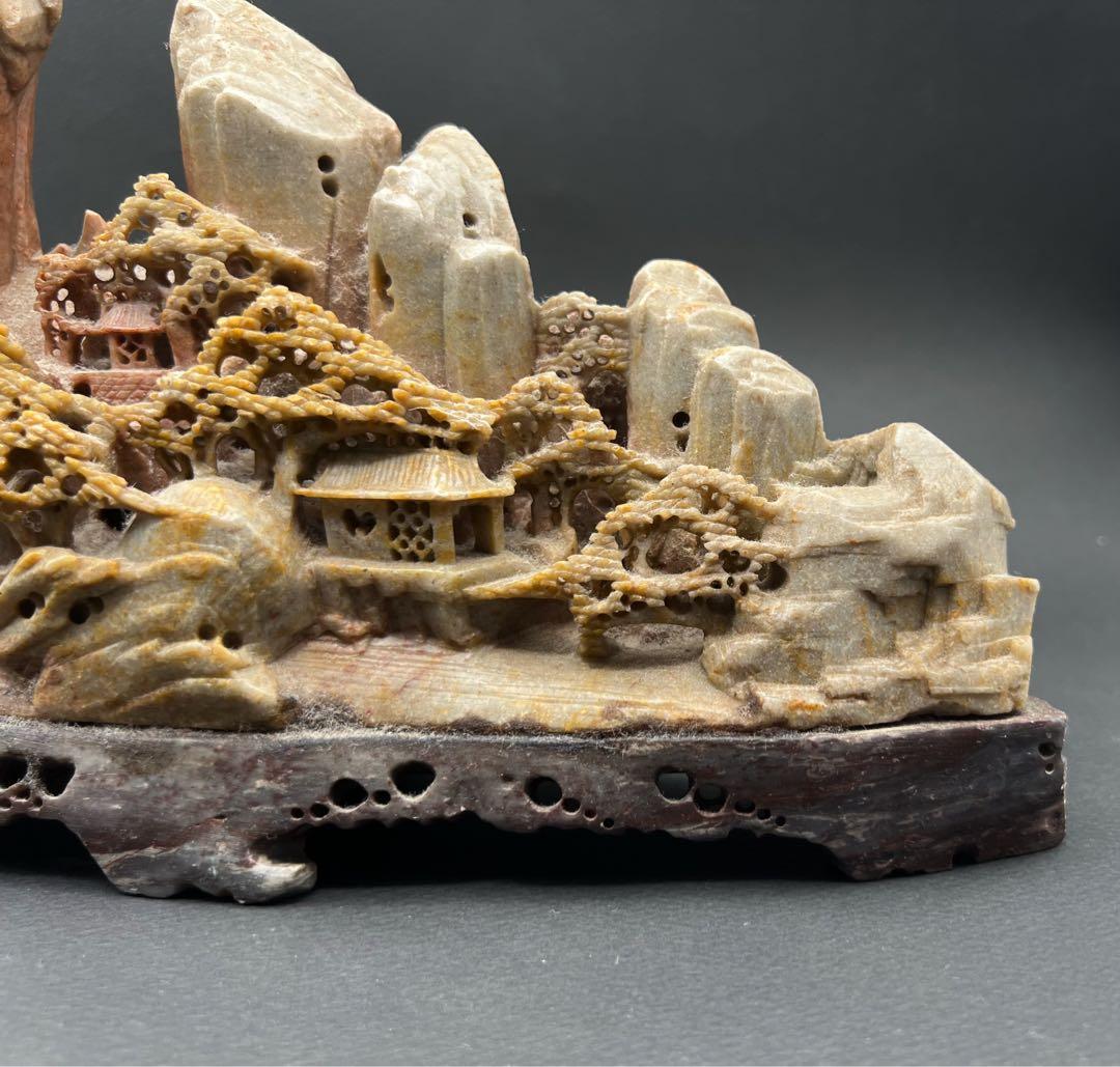 中国美術 中国古玩 時代物 山水風景 寿山石彫 彫刻 中人民共和国制造 置物