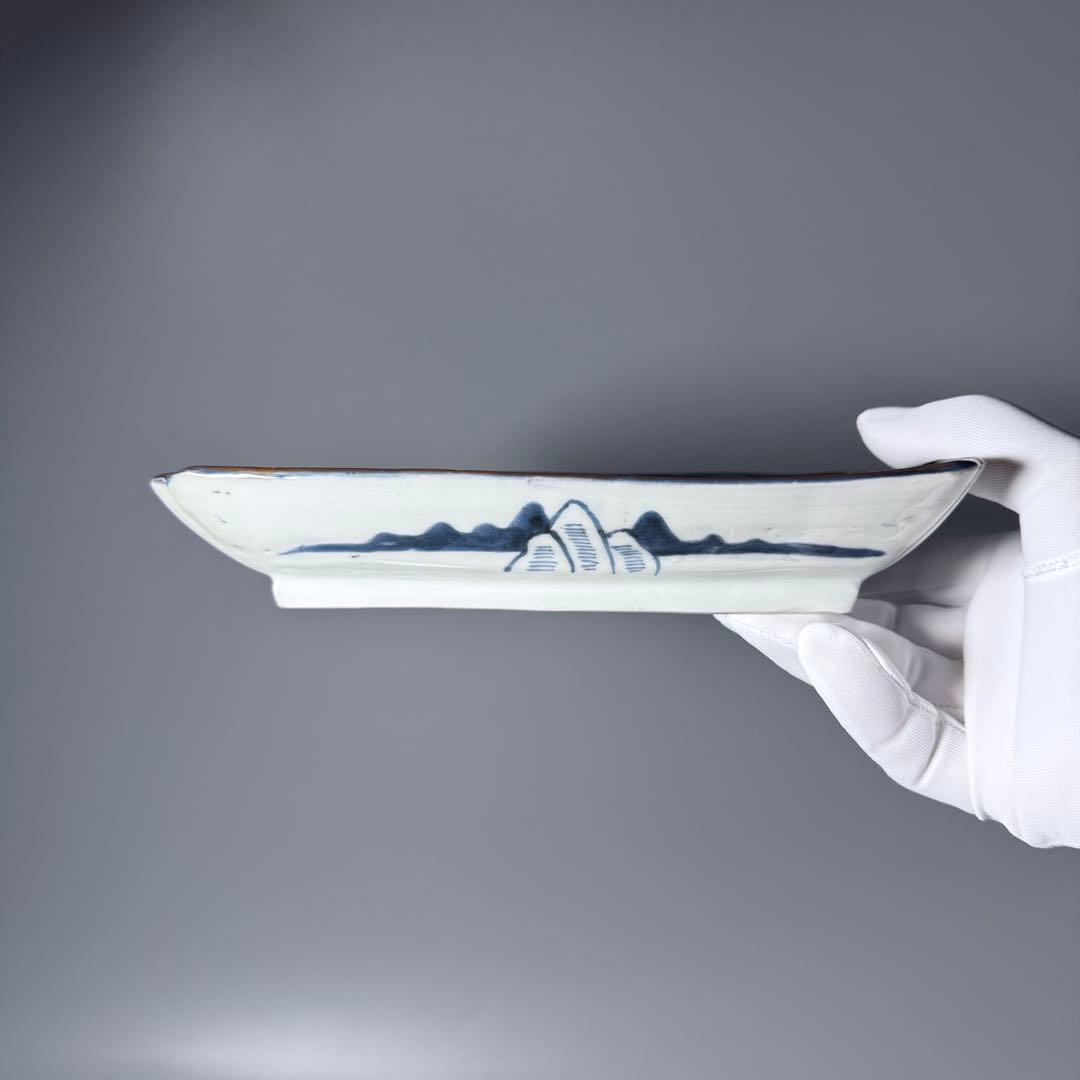 幕末明治期　染錦白鷺文様長皿　五客　古陶を楽しむ　アンティーク食器　料理屋