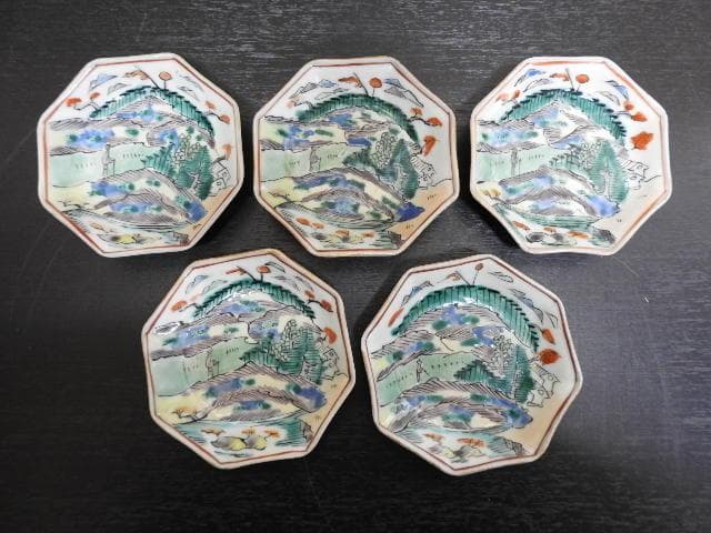 伊万里　色絵八角小皿　5客　MA299