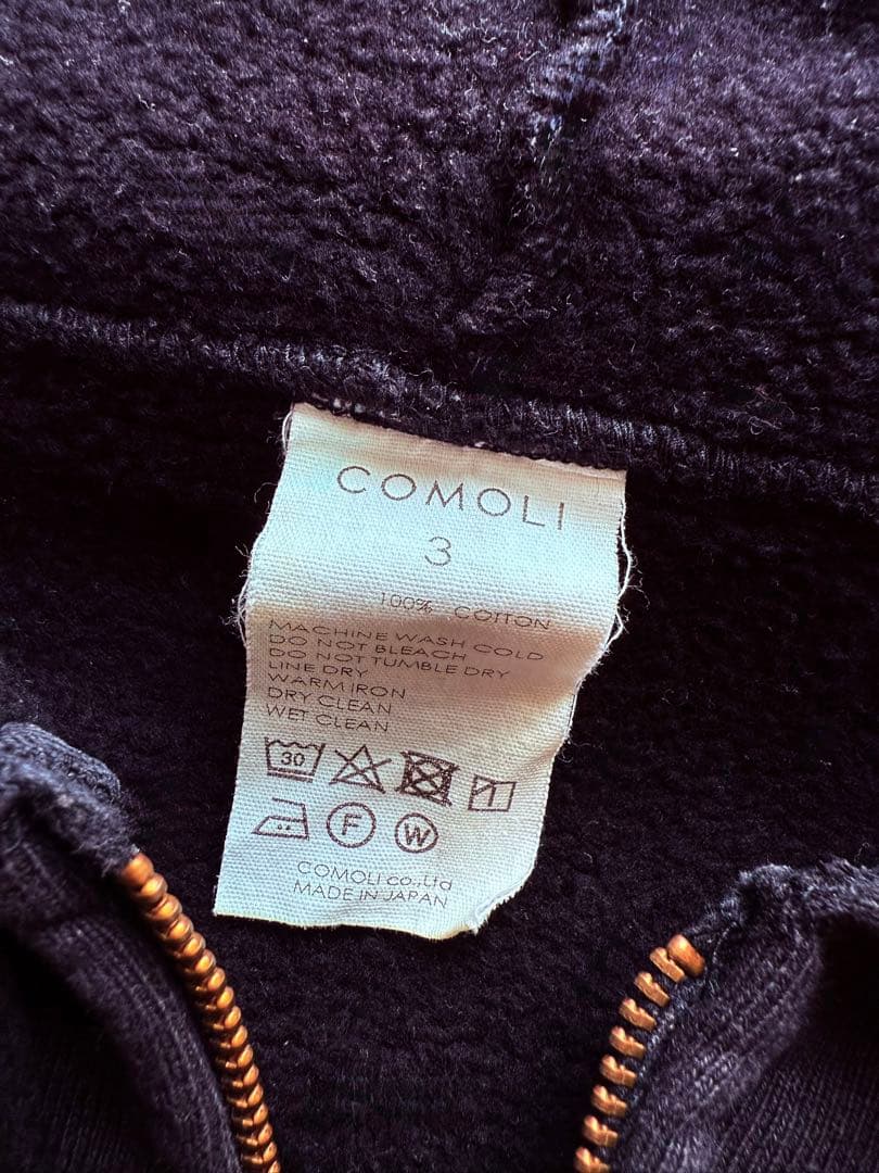 COMOLI コモリ コットン 裏毛 ジップパーカー