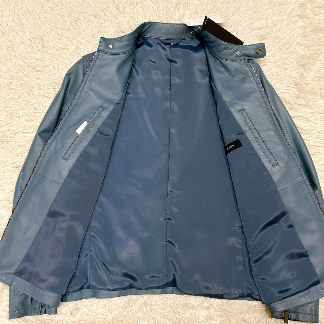 2023年　新品　ジョゼフ　シングルライダース　レザージャケット　ブルゾン　青