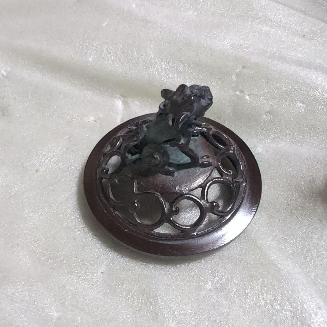 1817 高岡銅器　須賀七郎作　月芳　蝋型鋳銅　三獅子　香炉　時代物