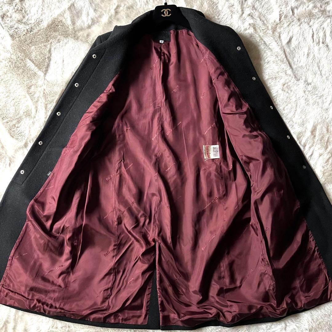 ★ドルチェ&ガッバーナ　チェスターコート　マキシ丈　ブラック　裏地パープル　比翼