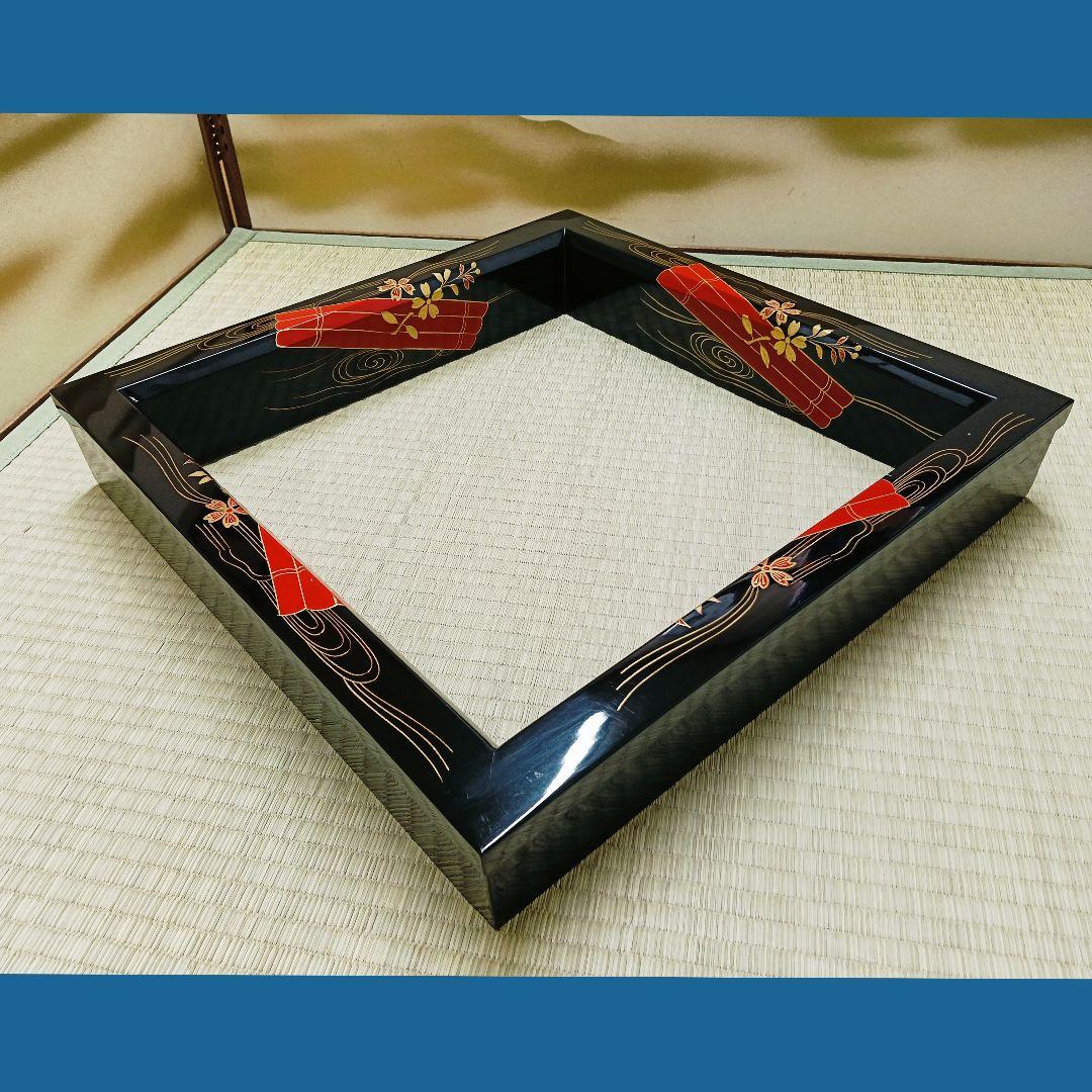 AN19 炉縁 村田宗覚作 花筏蒔絵 木製漆塗 共箱 外箱 茶道具