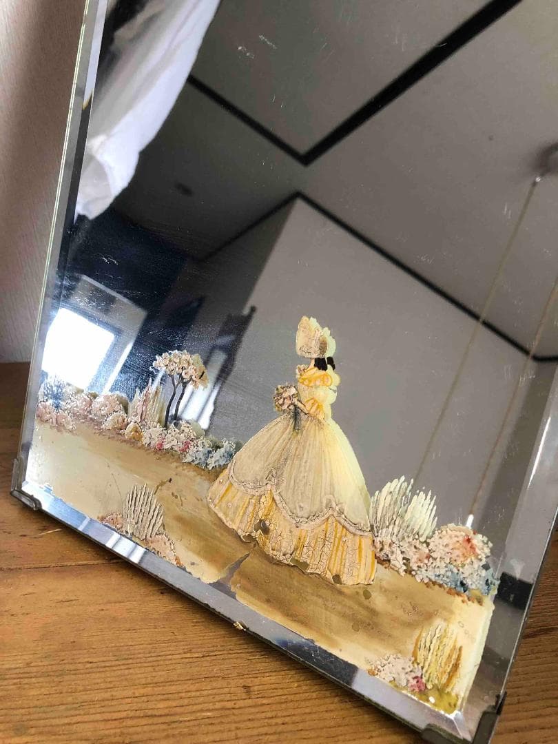 英国アンティークミラー/鏡/ハンドペイント イングリッシュガーデン　H34