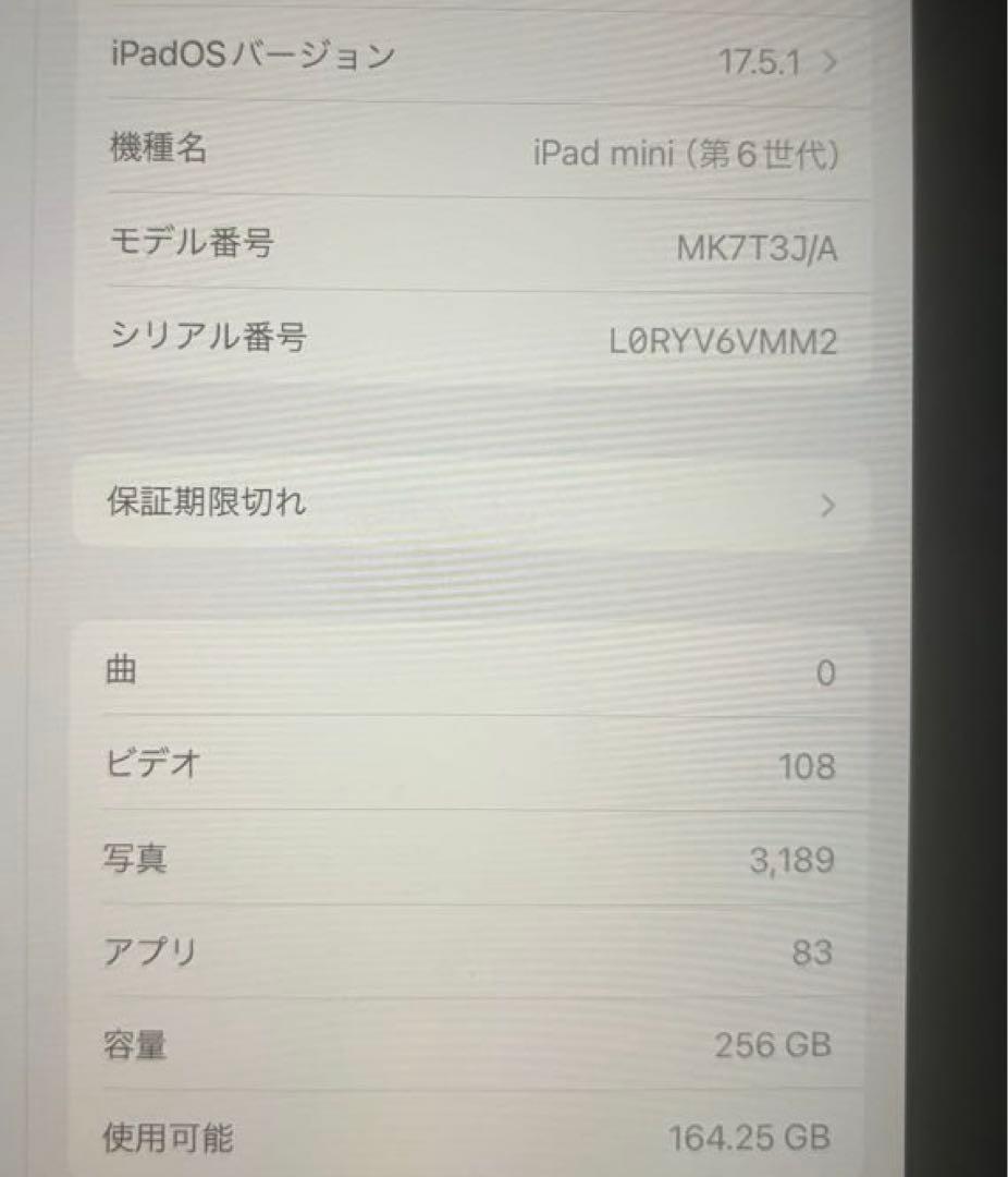 美品　Apple iPad mini 第6世代 Wi-Fiモデル　256GB