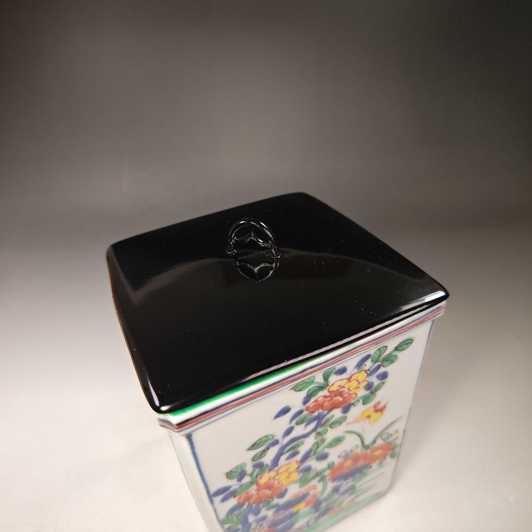 イ650 水指『平安正阿弥造』『色絵四方花鳥之図　水指　共箱』茶道具