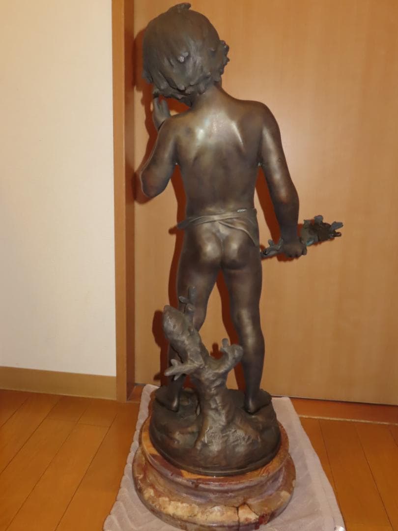 フランス彫刻家オーギュスト・モロー「少年と小鳥」 ブロンズ像　銅像　引き取り限定