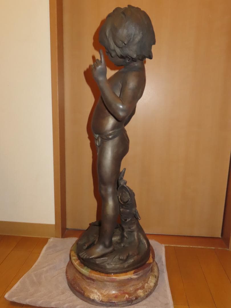 フランス彫刻家オーギュスト・モロー「少年と小鳥」 ブロンズ像　銅像　引き取り限定