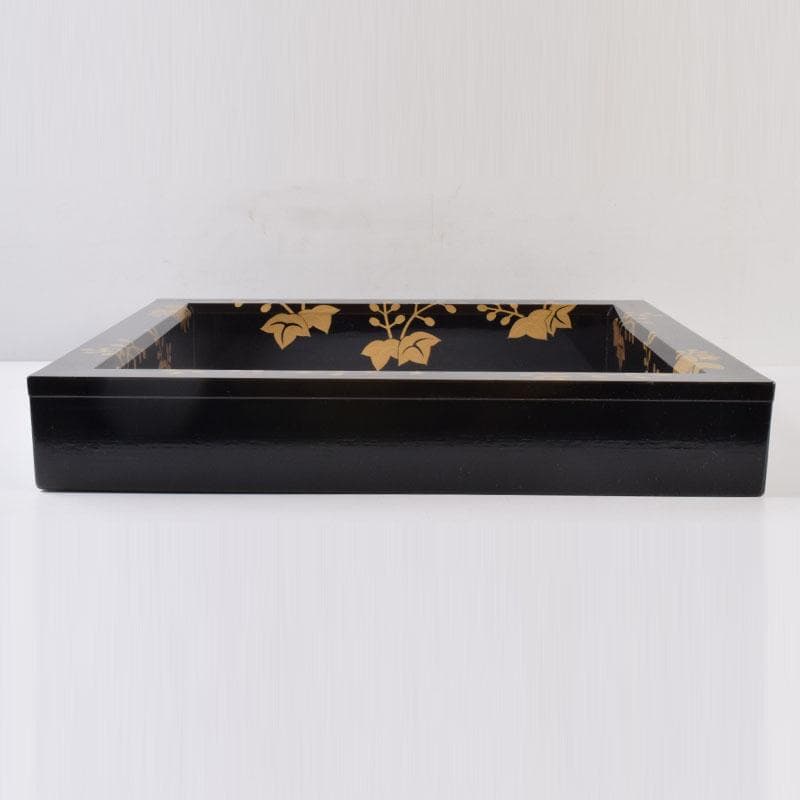 茶道具　塗師　松永松寛作　花草蒔絵　炉縁　共箱　V　8521A