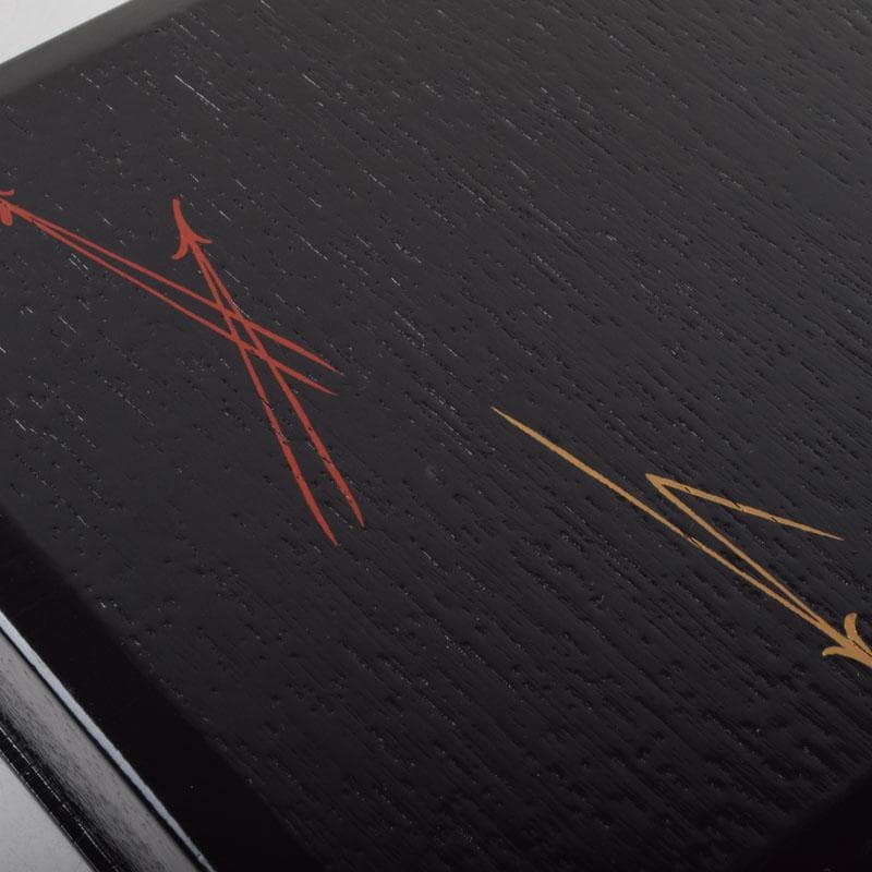 和食器　黒漆　松葉蒔絵　柿合　折曲重箱　5点　C　8573A