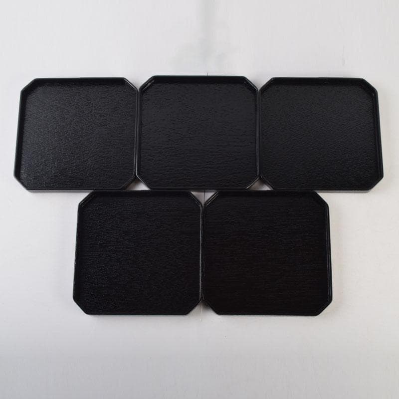 和食器　黒漆　松葉蒔絵　柿合　折曲重箱　5点　C　8573A