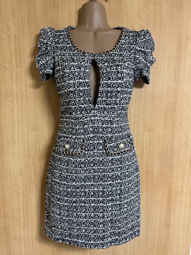 ゴールドチェーン✖️バストホールツイードドレスbkXS