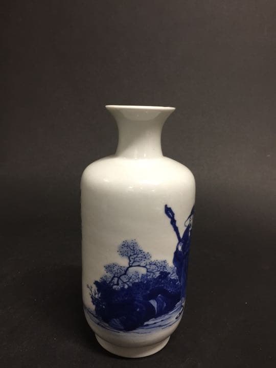 染め付き 花入 花生 青花花瓶 在銘 馬骀画