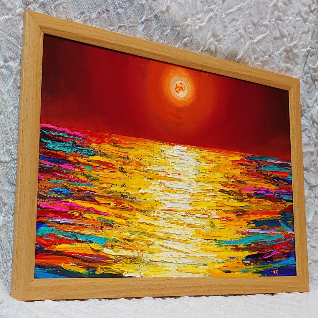 油絵 絵画 オレンジの月 【B4】