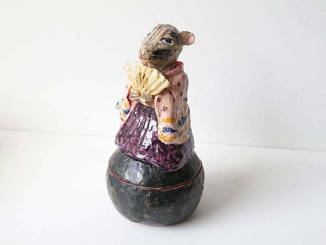 【価格変更】希少作★堤展子　ふたもの『干支ねずみ』