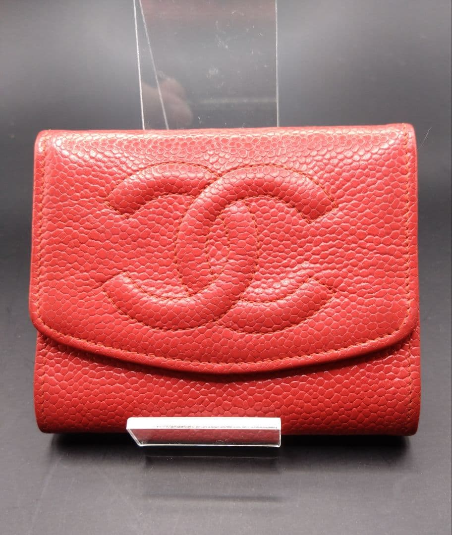 CHANEL ケース 小銭入れ 財布 ココマーク キャビアスキン 赤