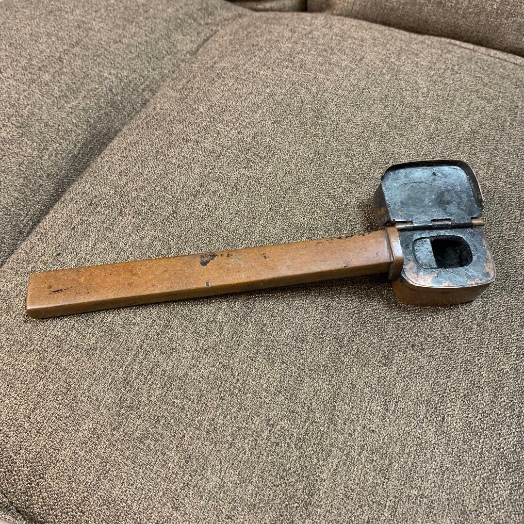 骨董○古銅矢立○ 年代・時代物　銅製 /筆記用具/文房具/墨/筆入れ/書道具