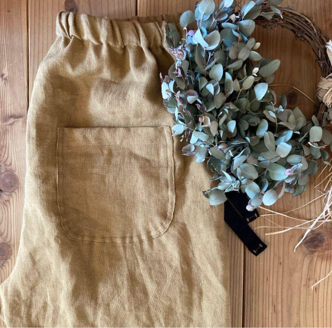 秋new♪＊ハンドメイド＊もんぺパンツ　サルエル起毛リネン　キャメルからしＬ