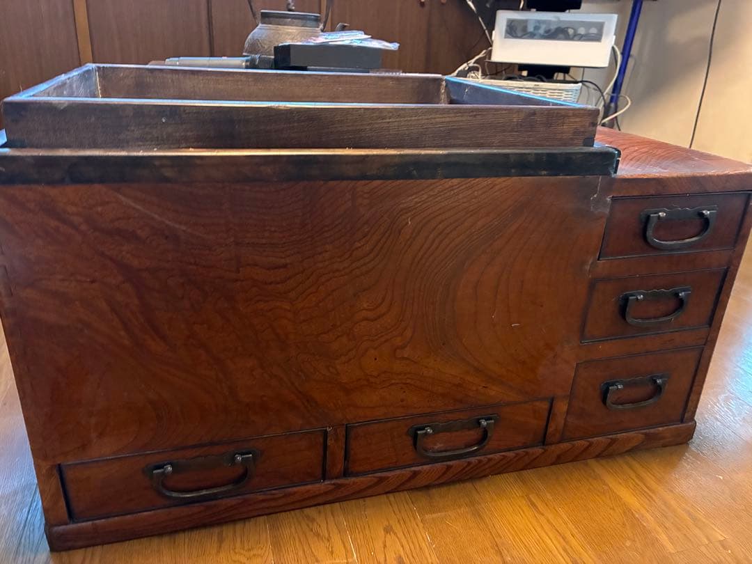 【欅無垢】長火鉢一式／灰・五徳・火箸・灰匙付き／和家具