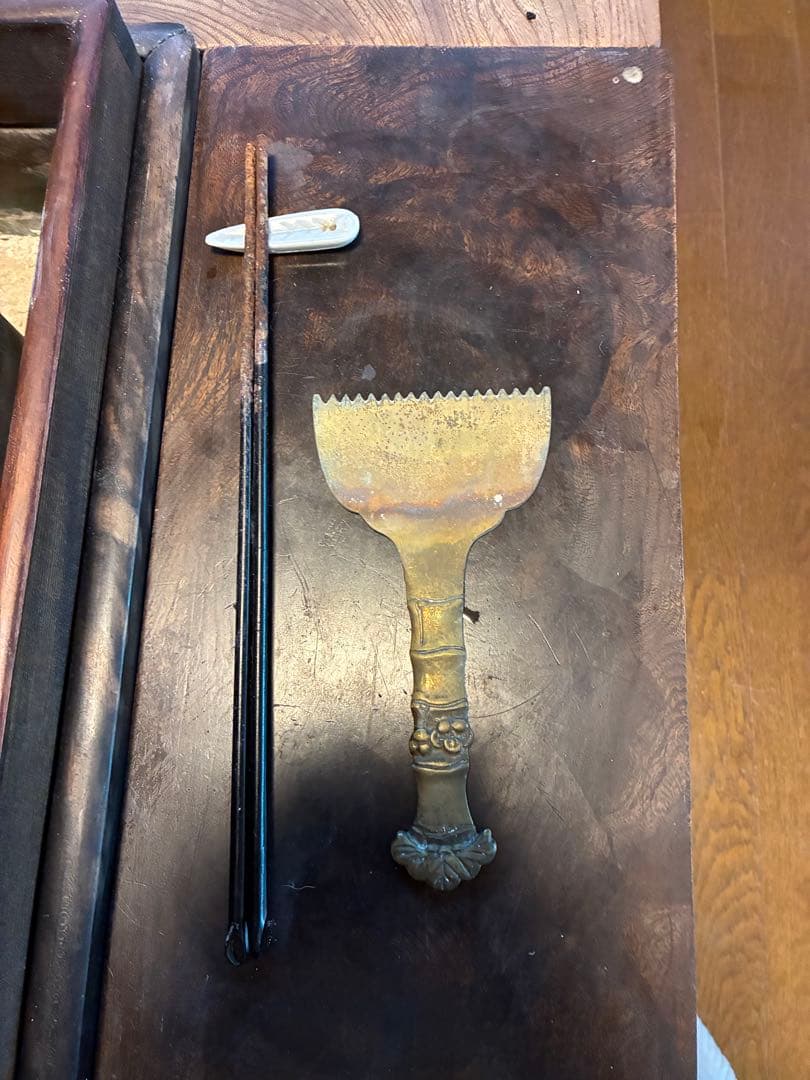 【欅無垢】長火鉢一式／灰・五徳・火箸・灰匙付き／和家具