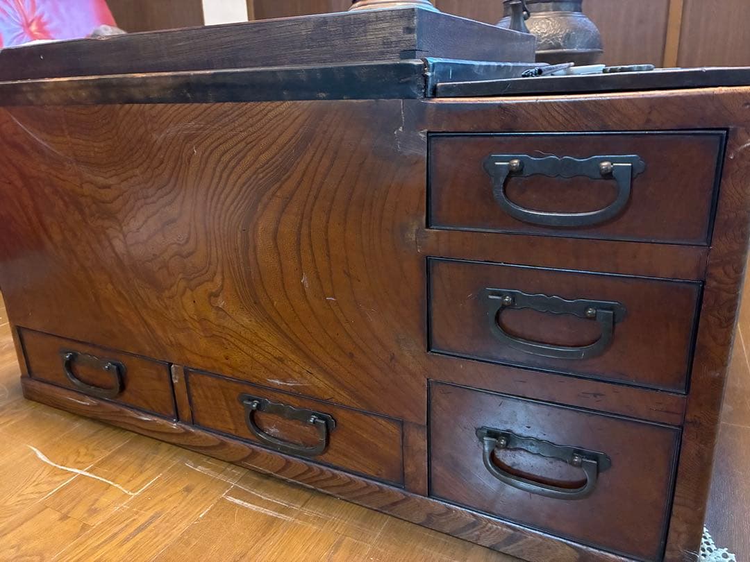 【欅無垢】長火鉢一式／灰・五徳・火箸・灰匙付き／和家具