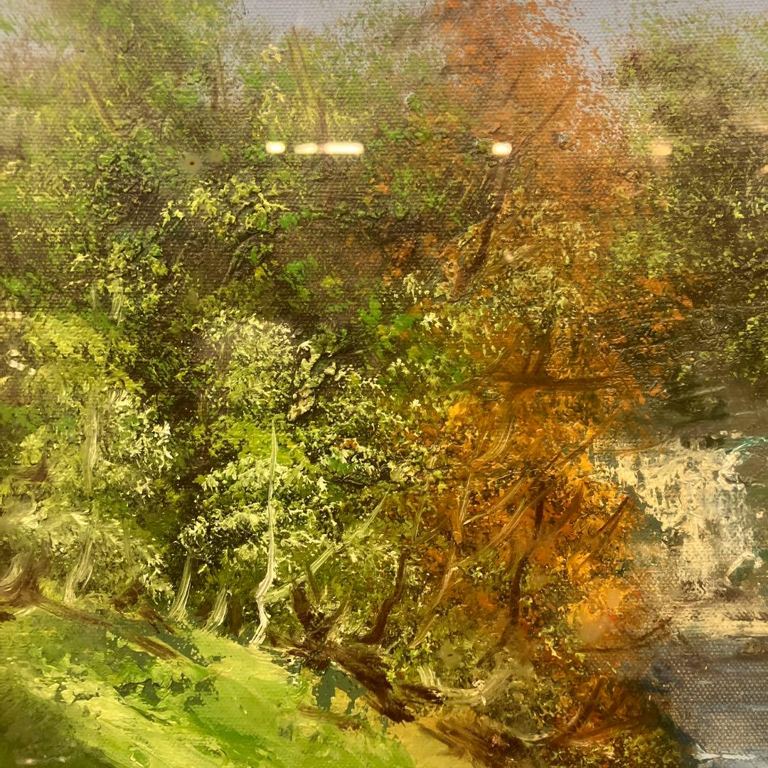 アンティーク 風景画 自然画 湖 滝 森林 油彩画 油絵 アート 絵画 美術