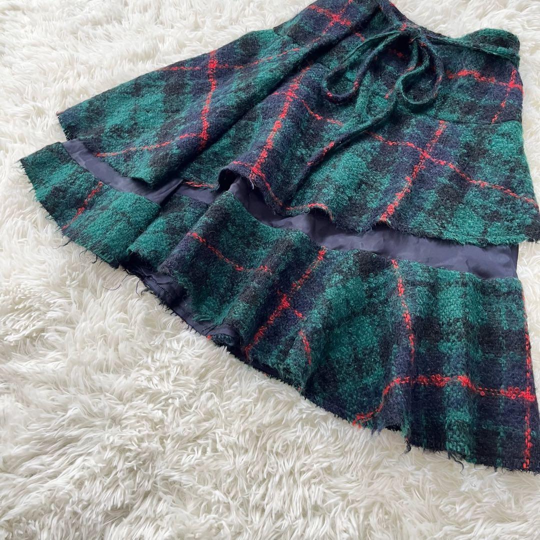 【トリココムデギャルソン】AD2002 スカート　モヘヤ混 カットオフ　緑