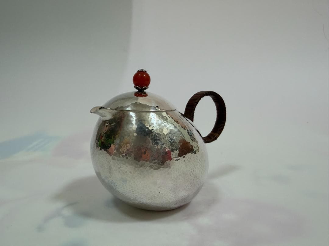 純銀製 鎚目 玉石摘 急須 銀瓶 煎茶道具