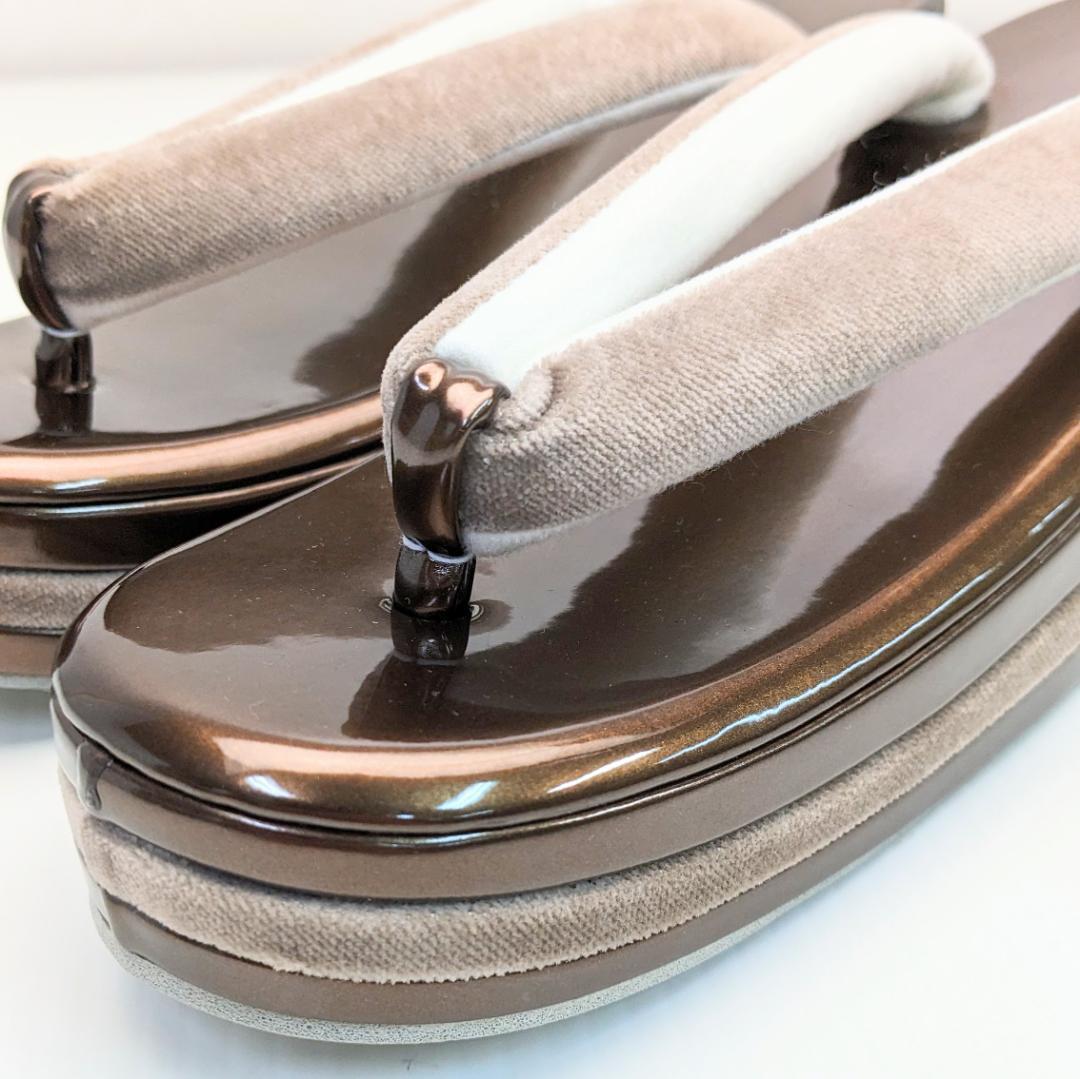 ベロア 3枚芯 ハイヒール 草履バッグ セット ブラウン w64-4