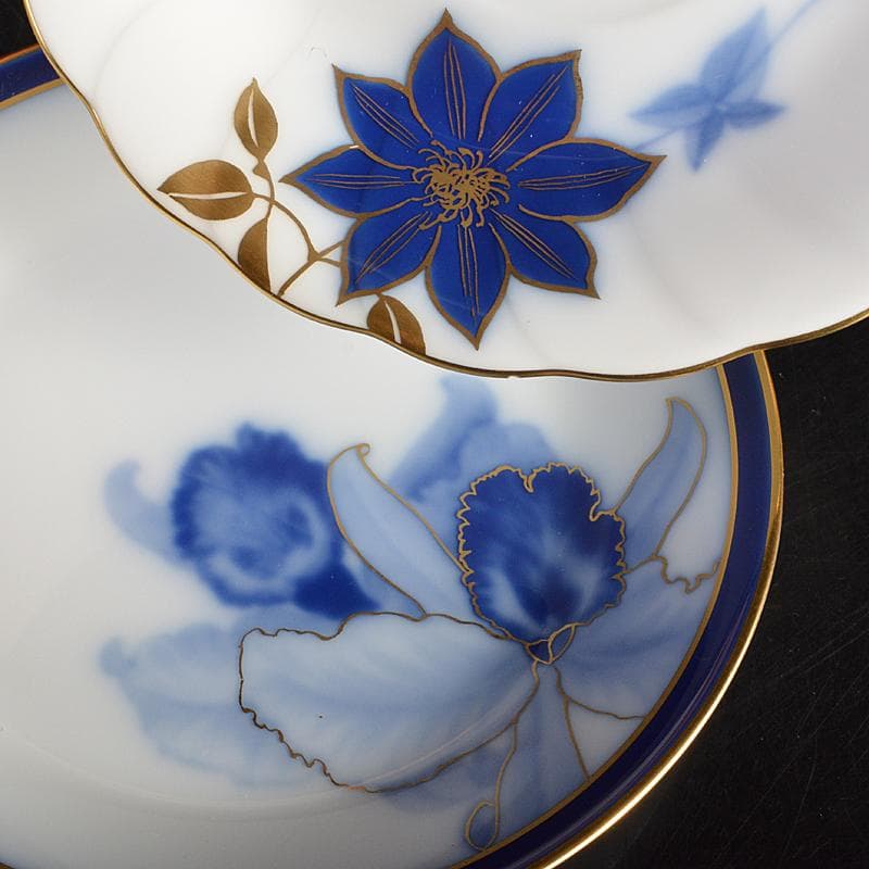 大倉陶園　染付金彩　コーヒーカップ＆ソーサー　2種2客　V　R7186