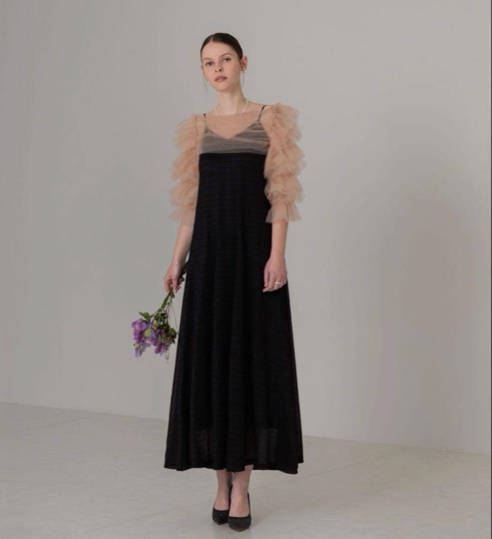 LEJA ティアードフリルチュールボレロワンピースドレス結婚式パーティー S