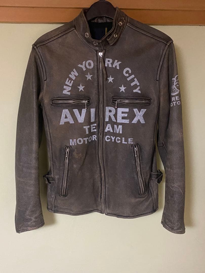 AVIREX ダークブラウン レザーライダースジャケットM