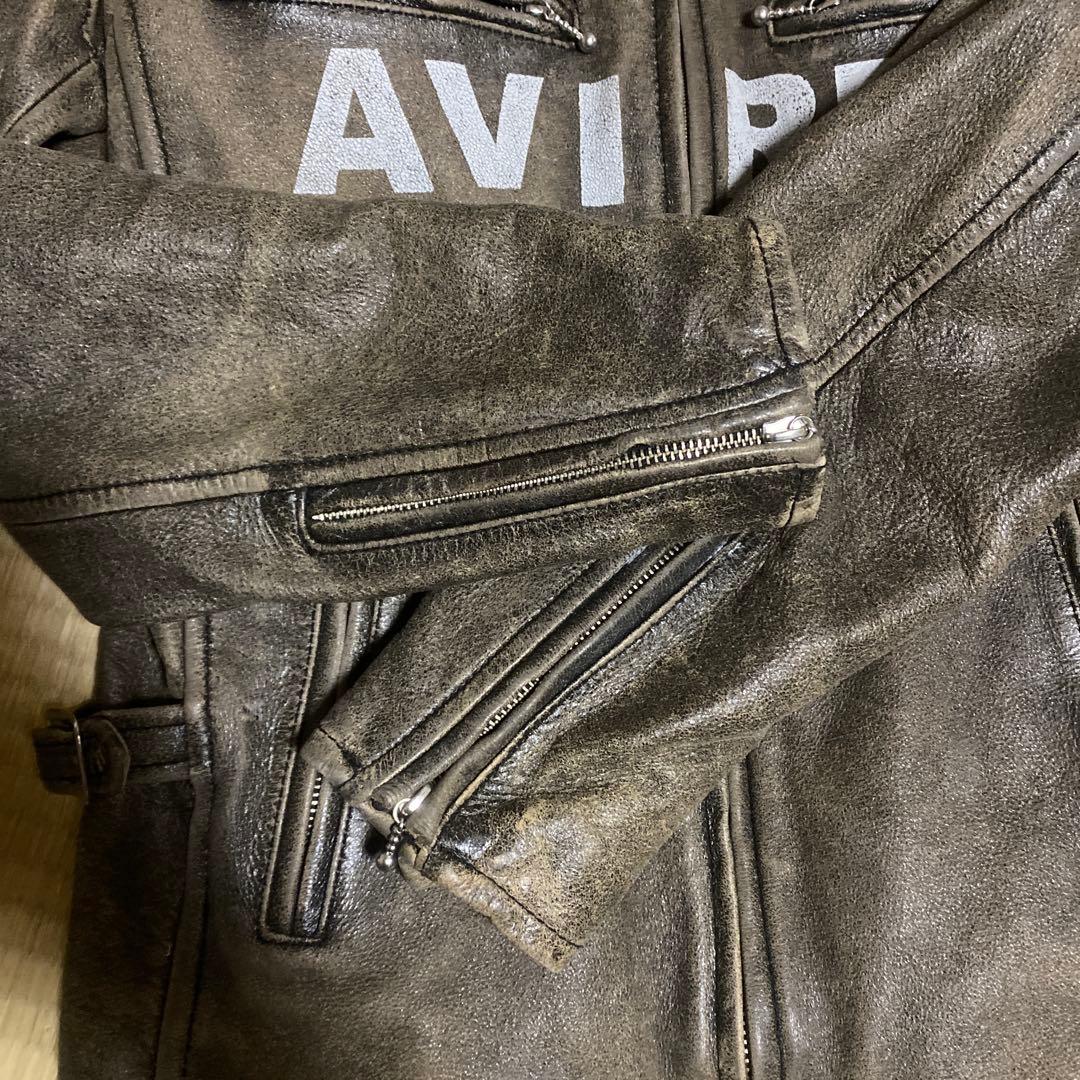 AVIREX ダークブラウン レザーライダースジャケットM
