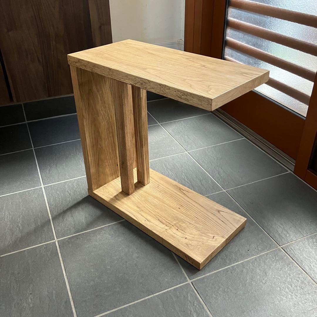 タモ古材　サイドテーブル　コの字
