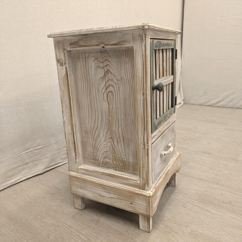 展示品　木製　シャビー　ハンドメイド　キャビネット　収納棚　食器棚　花台　電話台