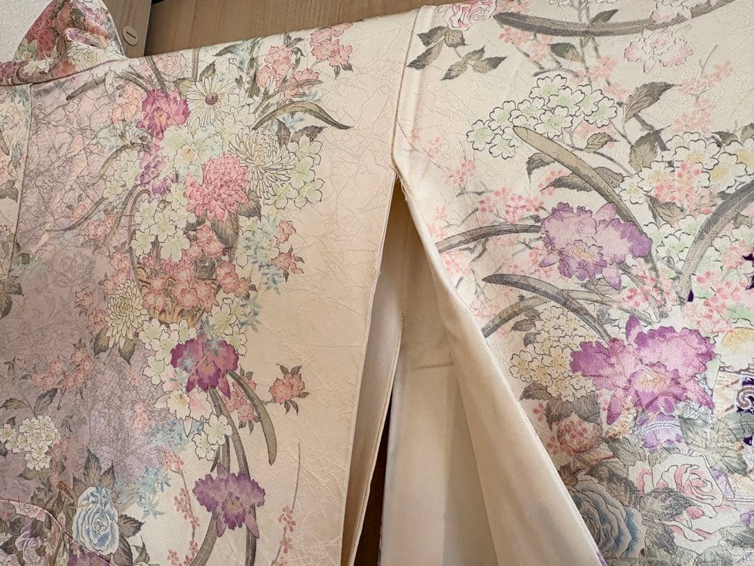 振袖セット 成人式応援 クリーム色系 紫系 ヴィンテージ MH2512261