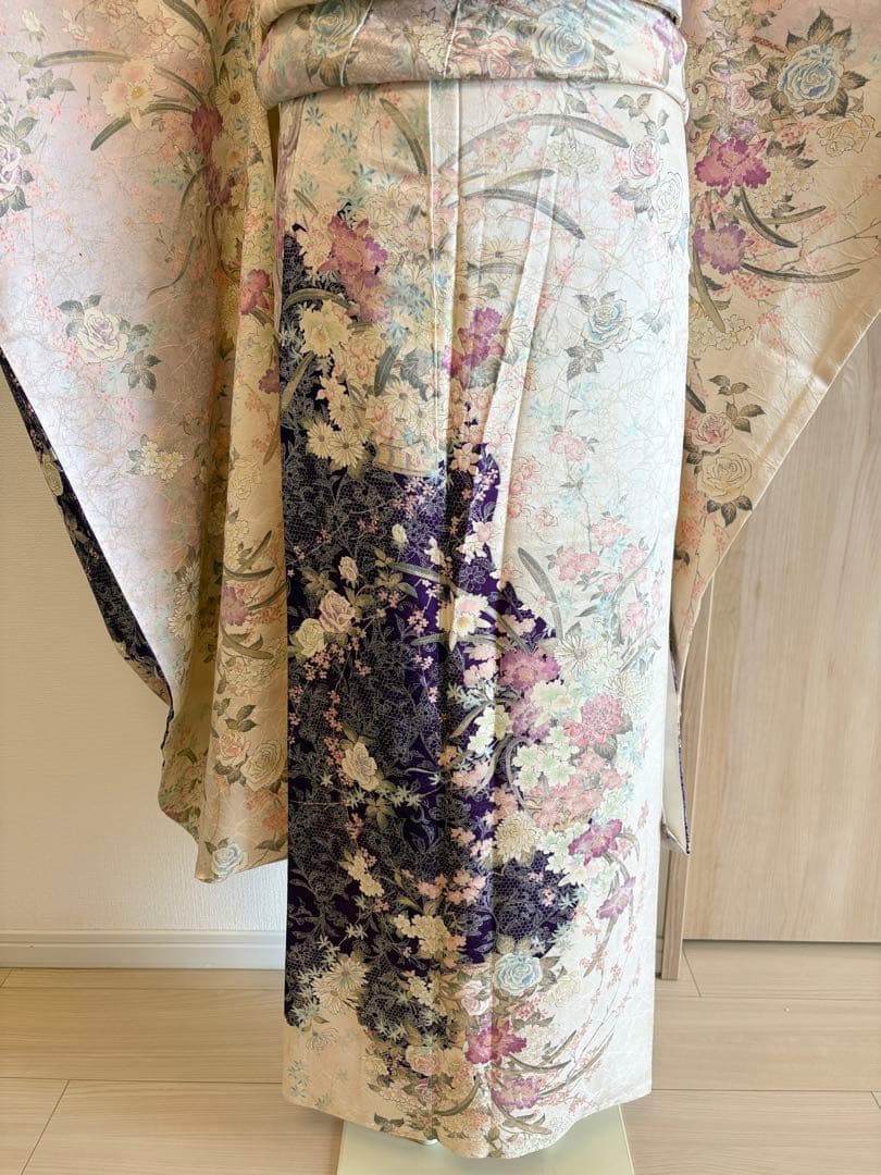 振袖セット 成人式応援 クリーム色系 紫系 ヴィンテージ MH2512261