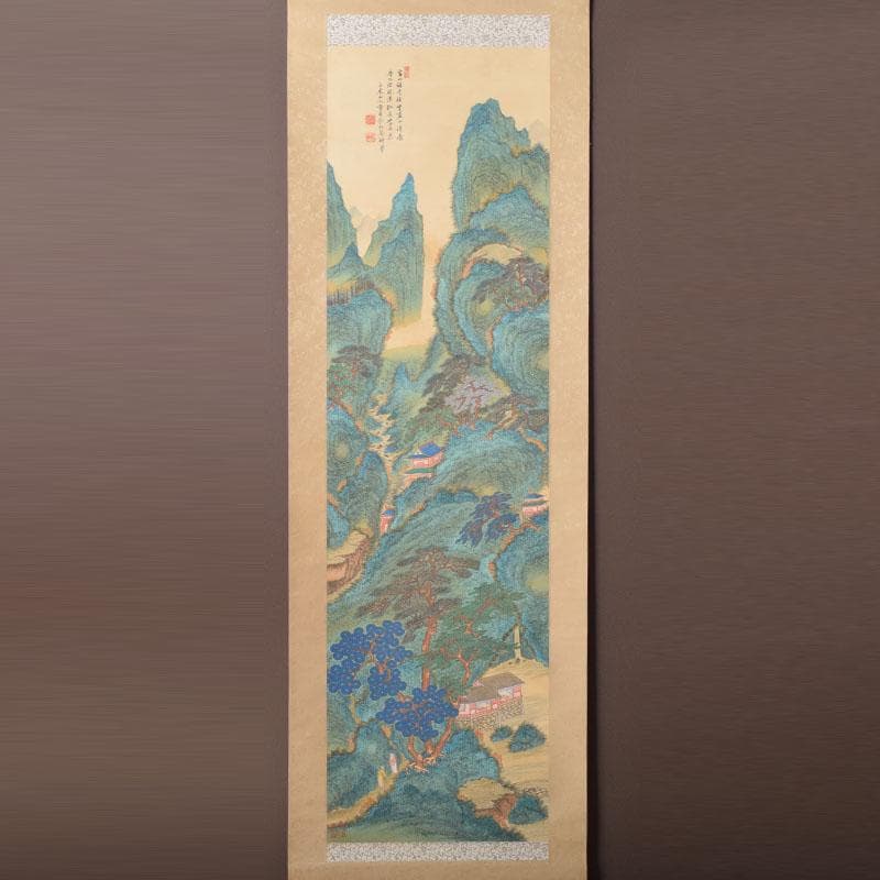 掛軸　田能村正東山人画賛　山水人物漢詩図　共箱　C　8679A