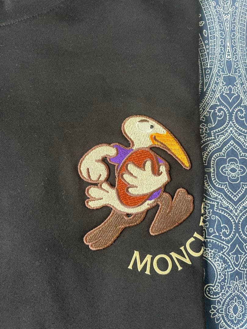 MONCLER 刺繍の鳥 ブラックTシャツ M size