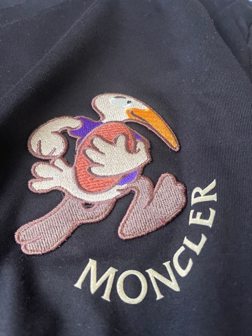 MONCLER 刺繍の鳥 ブラックTシャツ M size