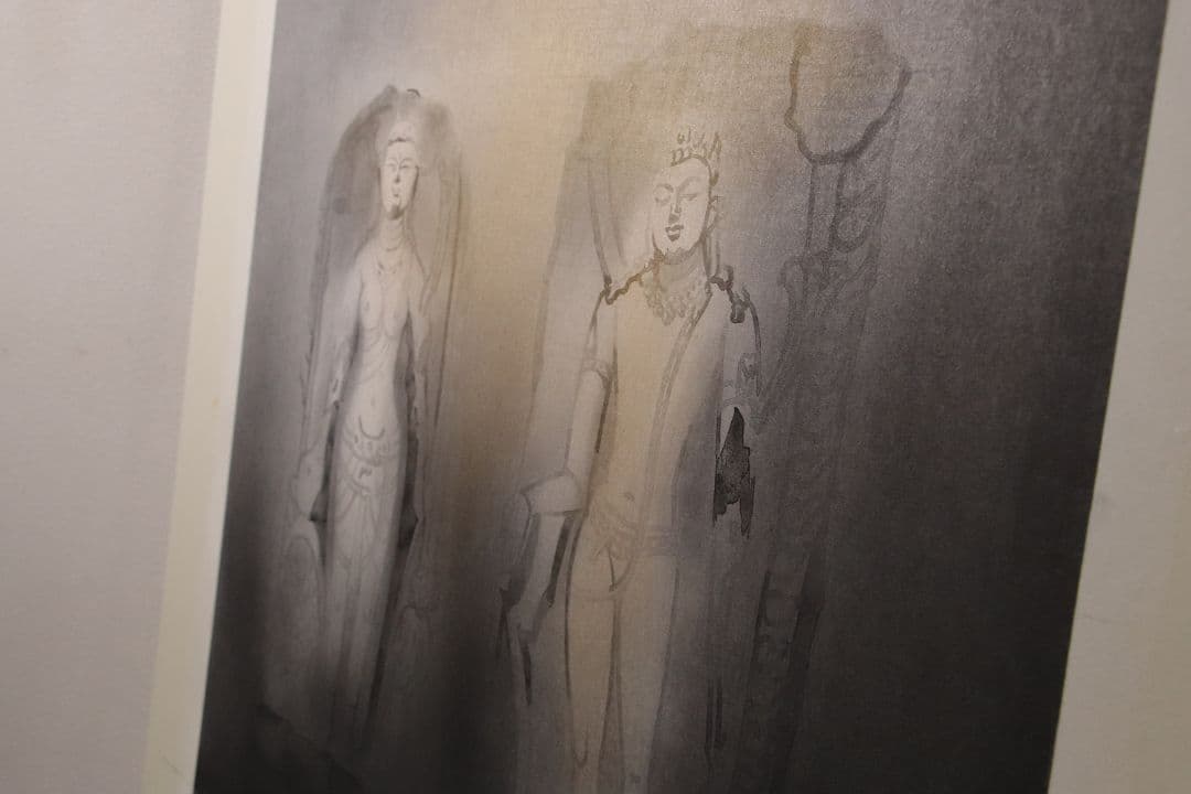 【真作】佐藤隆良 紙本肉筆 金彩墨彩 仏画 日本画 額装 アクリル板 CK43