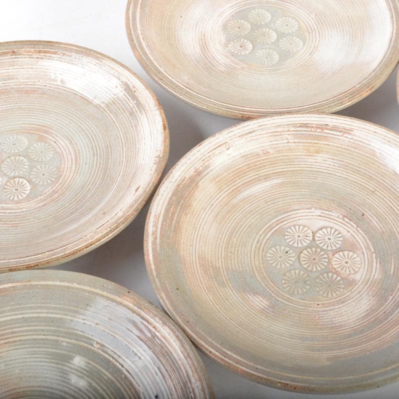 丹山窯　小峠葛芳造　三島手花文　菓子皿　五客　共箱　V　4443