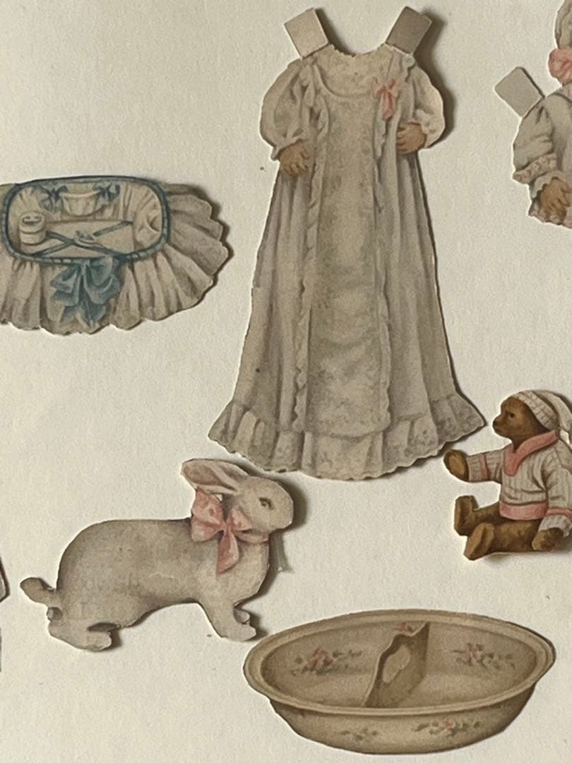 アンティークヴィクトリアンガラスフレーム壁掛け額装飾ペーパードール紙もの