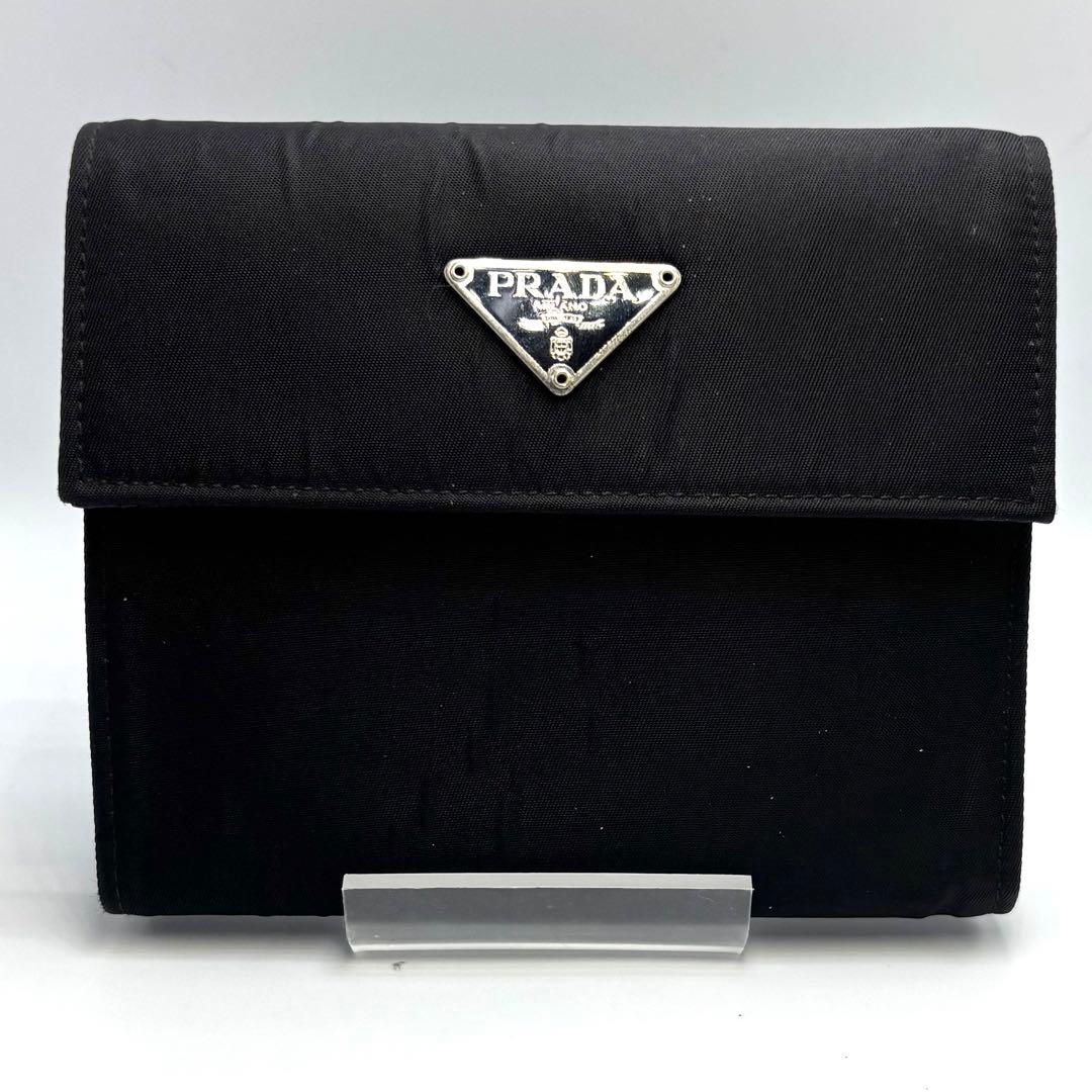 美品　PRADA プラダ ナイロン ポーチ 三角ロゴ ブラック クラッチバッグ
